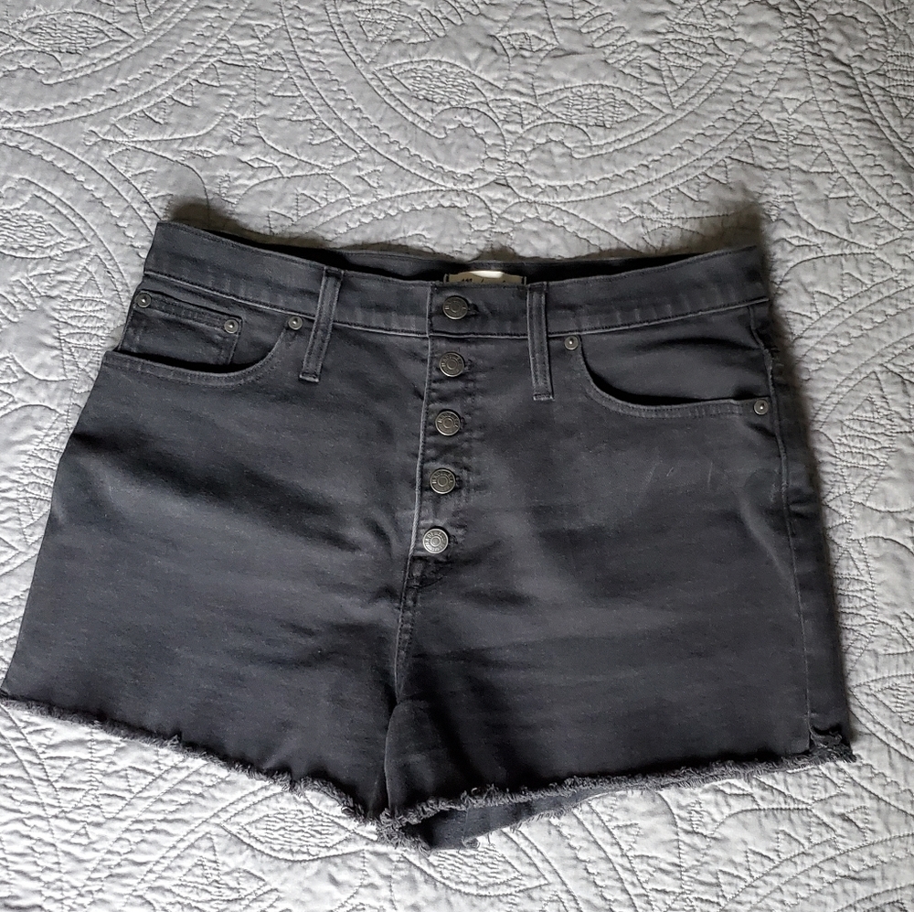 Madewell Black High-Rise Button-Front Denim Shorts